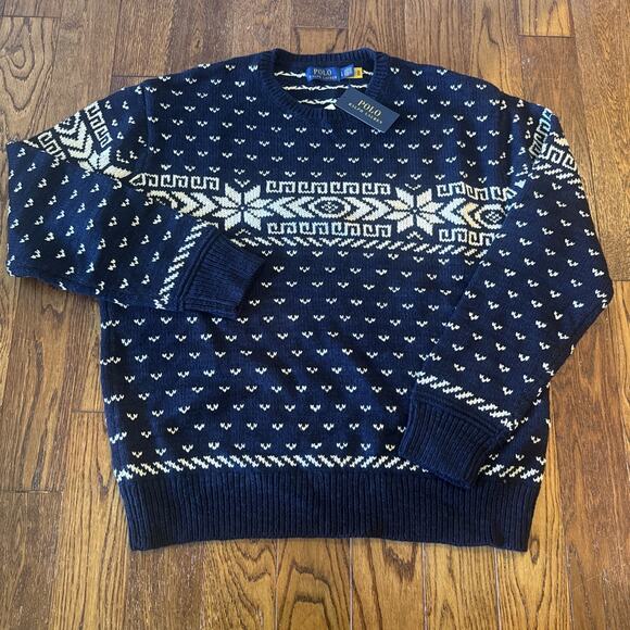NEW Polo Ralph Lauren Snowflake Cotton Cashmere Sweater Mens Large Christmas Ski - Picture 1 of 7